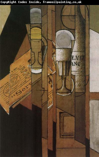 Juan Gris Cup newspaper and winebottle